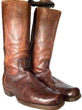 Vintage Zodiac Engineer Western Boots Brown Leather Pull On 1970s 12D
